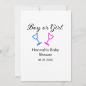 男の子または女の子シャワーピンクの青ガラスの名前の日付 招待状 (裏面)