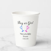 男の子または女の子シャワーピンクの青ガラスの名前の日付 紙コップ (裏面)