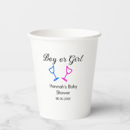 男の子または女の子シャワーピンクの青ガラスの名前の日付 紙コップ
