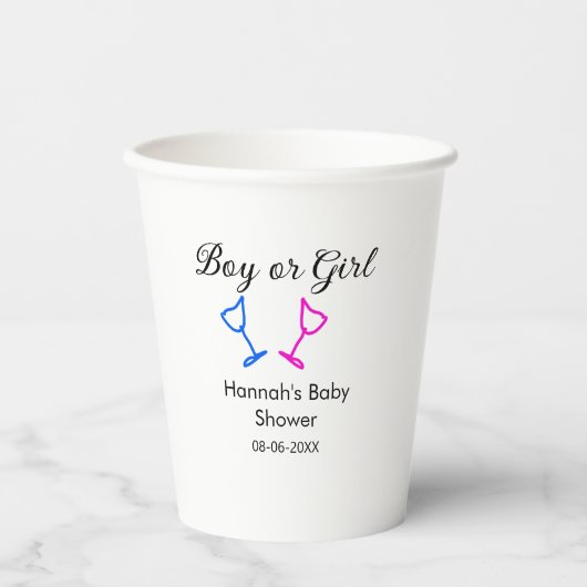 男の子または女の子シャワーピンクの青ガラスの名前の日付 紙コップ (正面)