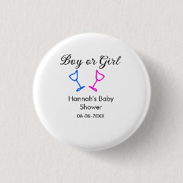 男の子または女の子シャワーピンクの青ガラスの名前の日付 缶バッジ