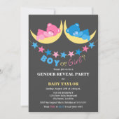 男の子または女の子テディベア性別の表示パーティー 招待状 (正面)