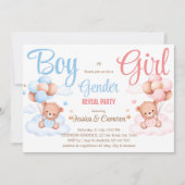 男の子または女の子テディベア性別リビール招待状 招待状 (正面)