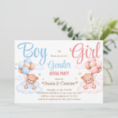 男の子または女の子テディベア性別リビール招待状 招待状 (スタンド正面)