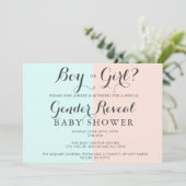 男の子または女の子ピンクの青の赤ちゃんシャワー性別を明らかにする 招待状 (スタンド正面)