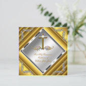男の子または女の子ファースト聖餐式金ゴールドシルバー3 招待状 (スタンド正面)