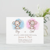 男の子または女の子ベアージェンダーのリビールパーティの招待状 招待状 (スタンド正面)