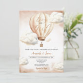 男の子または女の子ベージュホットエアバルーン性別の表示 招待状 (スタンド正面)
