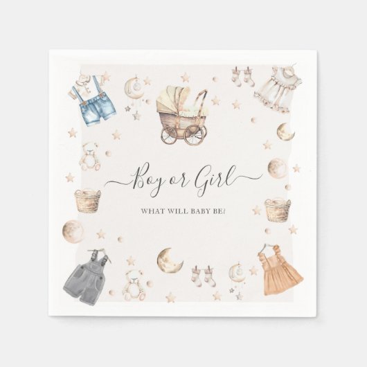 男の子または女の子ボホ子供部屋ベビークリブジェンダーリビール スタンダードカクテルナプキン (正面)