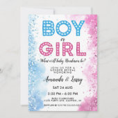 男の子または女の子マーキーライト性別の表示 招待状 (正面)