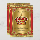男の子または女の子王室の赤シャワー赤金ゴールド2 招待状 (正面/裏面)