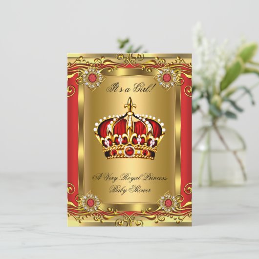 男の子または女の子王室の赤シャワー赤金ゴールド2 招待状 (スタンド正面)