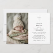 男の子または女の子白黒バプテスマ《キリスト教》洗礼式や命名式写真 招待状 (正面)