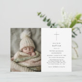 男の子または女の子白黒バプテスマ《キリスト教》洗礼式や命名式写真 招待状 (スタンド正面)