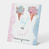 男の子または女の子衣服あなたの推測ベビーシャワーゲーム 台座サイン (正面)