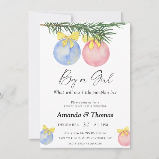 男の子または女の子 – 冬のパーティー – 性別の表示 招待状 (正面)