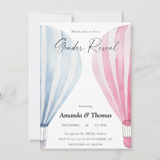 男の子または女の子 – 熱気球 – 性別の表示 招待状