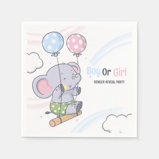 男の子や女の子の可愛い象の性別を明かす スタンダードカクテルナプキン (正面)