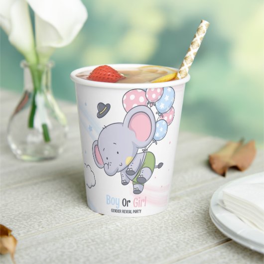 男の子や女の子の可愛い象の性別を明かす 紙コップ (インサイチュ)
