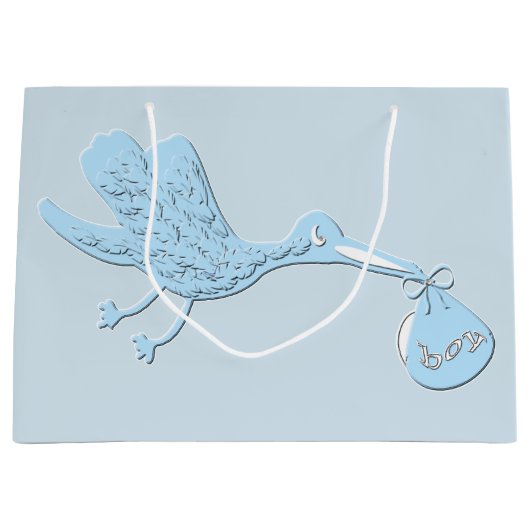 男の子を分娩している青いこうのとり ラージペーパーバッグ (正面)