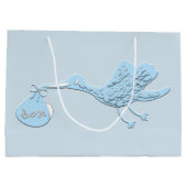 男の子を分娩している青いこうのとり ラージペーパーバッグ (裏面)