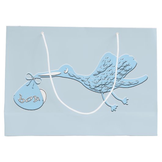 男の子を分娩している青いこうのとり ラージペーパーバッグ (裏面)