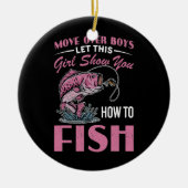 男の子を引っ越して、この女の子に魚の釣り方を教えてもらう セラミックオーナメント (正面)