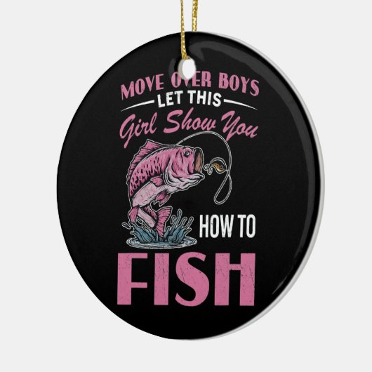 男の子を引っ越して、この女の子に魚の釣り方を教えてもらう セラミックオーナメント (左)