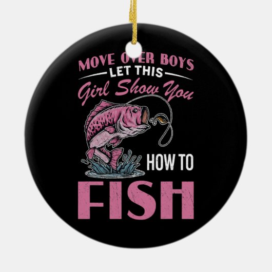 男の子を引っ越して、この女の子に魚の釣り方を教えてもらう セラミックオーナメント (裏面)