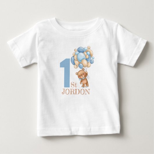 男の子を待つことができる最初のテディベア ベビーTシャツ (正面)