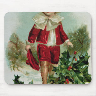 男の子を描写するビクトリアンなクリスマスの郵便はがき マウスパッド