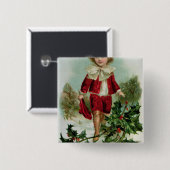 男の子を描写するビクトリアンなクリスマスの郵便はがき 缶バッジ (正面&裏面)