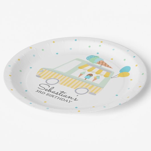 男の子アイスクリームトラック誕生日パーティーの装飾 ペーパープレート (アングル)