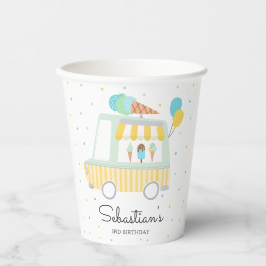 男の子アイスクリームトラック誕生日パーティーの装飾 紙コップ (正面)