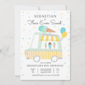 男の子アイスクリームトラック4回の甘い4th誕生日 招待状 (正面)