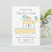 男の子アイスクリームトラック4回の甘い4th誕生日 招待状 (スタンド正面)