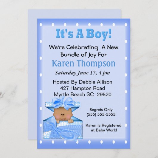 男の子アフリカ系アメリカ人の赤ちゃんシャワー 招待状 (正面/裏面)