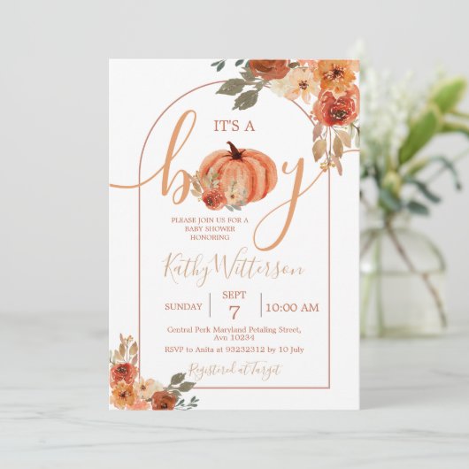 男の子アーチフローラの赤素朴ちゃんシャワー 招待状 (スタンド正面)