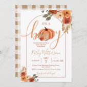 男の子アーチフローラの赤素朴ちゃんシャワー 招待状 (正面/裏面)