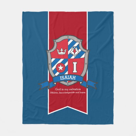 男の子イザヤ文字私の名前は青い毛布を意味する フリースブランケット (正面)