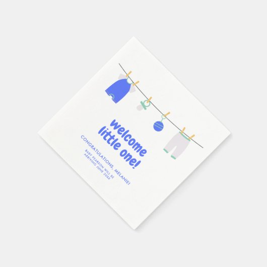 男の子ウェルカム小さな1つの赤ちゃんシャワーナプキン スタンダードカクテルナプキン (角)