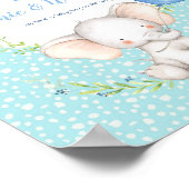 男の子エレファントベビージャーシャワー歓迎サインブルー ポスター (角)