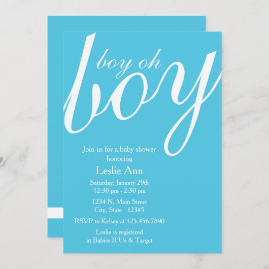 男の子オエレガントーボーイブルーベビーシャワー招待状 招待状 (正面/裏面)