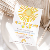 男の子オレンジのまわりにの最初の旅の日1の誕生日 招待状