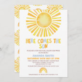 男の子オレンジのまわりに初の日赤ちゃんシャワー 招待状 (正面/裏面)