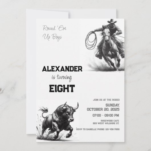 男の子カウボーイ誕生日パーティーを丸める 招待状 (正面)