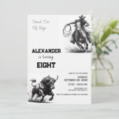 男の子カウボーイ誕生日パーティーを丸める 招待状 (スタンド正面)