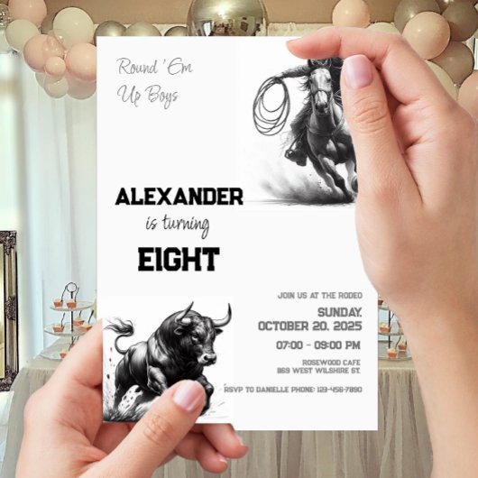 男の子カウボーイ誕生日パーティーを丸める 招待状