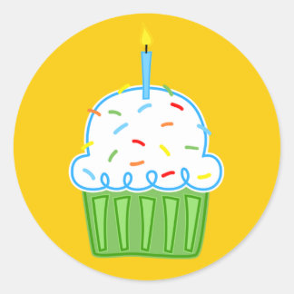 男の子カップケーキイエロースティッカー ラウンドシール