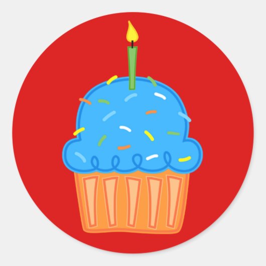 男の子カップケーキ赤いステッカー ラウンドシール (正面)
